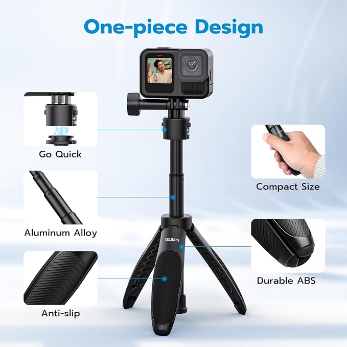 TELESIN 40cm/15.75'' Selfie Stick Tripod, Quick Release Portable Vlog Camera Selfie Stick Handle Grip Monopod for GoPro 13 12 11 10 Max/Insta360 X5/AKASO/DJI Osmo Action 6 5 pro Osmo Nano Accessories
