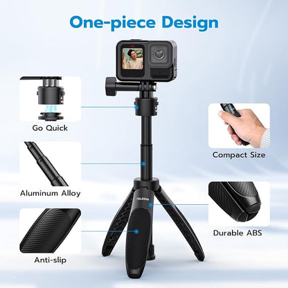 TELESIN 40cm/15.75'' Selfie Stick Tripod, Quick Release Portable Vlog Camera Selfie Stick Handle Grip Monopod for GoPro 13 12 11 10 Max/Insta360 X5/AKASO/DJI Osmo Action 6 5 pro Osmo Nano Accessories