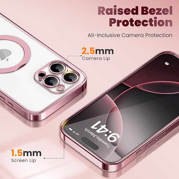 GolbinBox for iPhone 16 Pro Case with 360° Spin Magnetic Stand,[Compatible with Magsafe] [Military Protection][Built-in Ring Holder] Camera Control Phone Case for 16 Pro,Pink/Clear