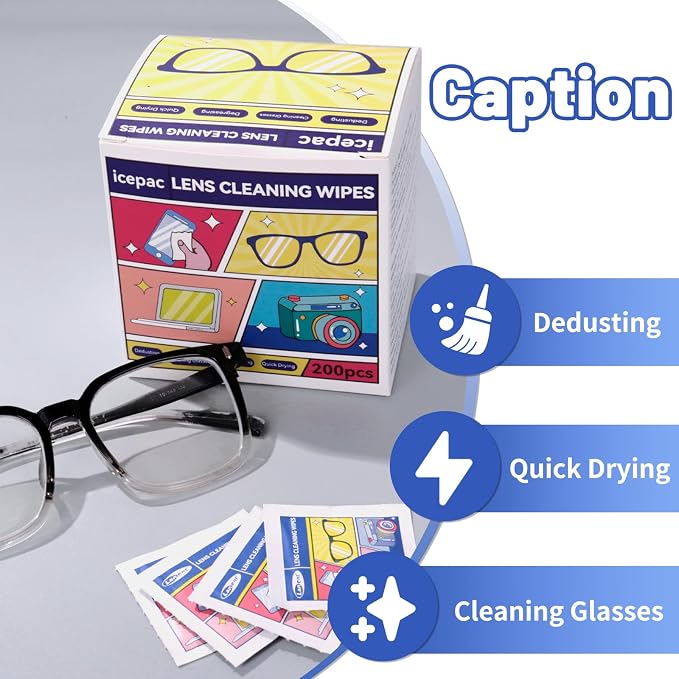 200 Pcs Cleaning Wipes for Glasses,Pre-Moistened Lens Cleaning Wipes, Computer & Laptops Screens, Smart Phones, Optical Lens, Goggles, and Watch Screen l Quick-Dry and Scratch-Free