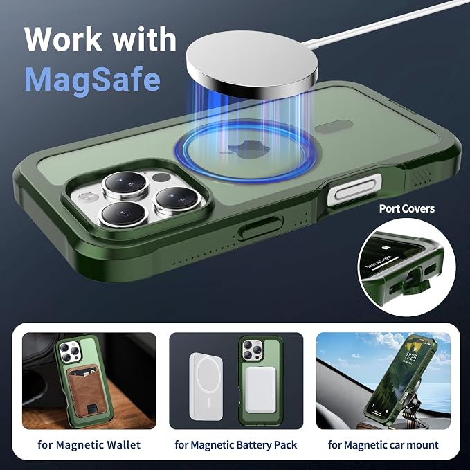 jaroco Magnetic for iPhone 16 Pro Case, [Compatible with MagSafe][Military Grade Drop Protection][Heavy Duty Protection][Non-Slip][Shockproof] 2-Layer Durable Bumper Phone Case 6.3''-Army Green