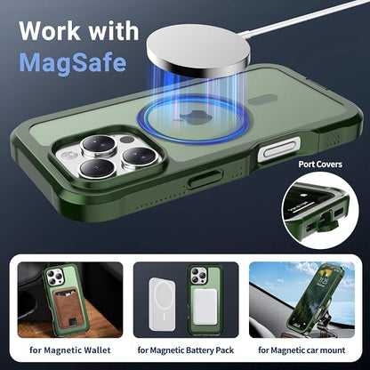 jaroco Magnetic for iPhone 16 Pro Case, [Compatible with MagSafe][Military Grade Drop Protection][Heavy Duty Protection][Non-Slip][Shockproof] 2-Layer Durable Bumper Phone Case 6.3''-Army Green