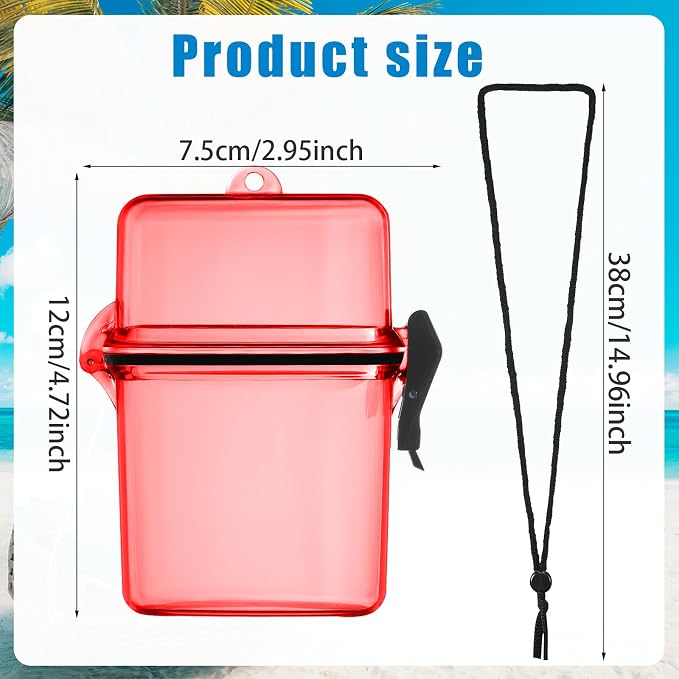 Outus 3 Pcs Waterproof ID Badge Holder Case with Waterproof Buckle Floating Sports Case Locker with Adjustable Hanging Rope Plastic Card Dry Box(Clear, Blue, Red,4.72 x 2.95 x 1.57 in,Classic)