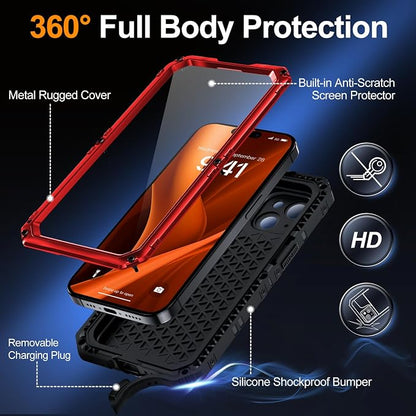 Mitywah Waterproof Case for iPhone 15 Plus, Heavy Duty Shockproof Case with Built-in Screen Protector, Full Body Underwater Protective Metal Case 6.1 inch, Red