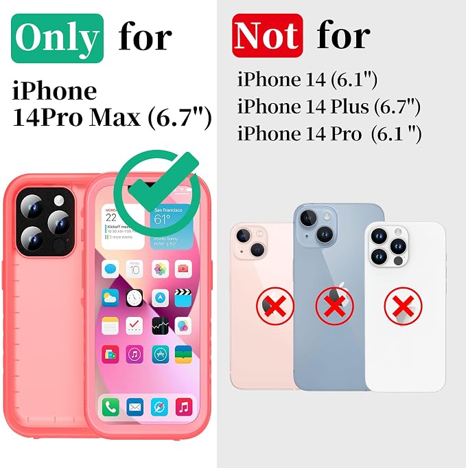 Cozycase Compatible with iPhone 14 Pro Max Waterproof Case - Full Body Shockproof Dustproof Dropproof Built in Screen Protector Rugged Waterproof Case for iPhone 14 Pro Max 6.1 Inch Pink