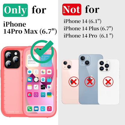 Cozycase Compatible with iPhone 14 Pro Max Waterproof Case - Full Body Shockproof Dustproof Dropproof Built in Screen Protector Rugged Waterproof Case for iPhone 14 Pro Max 6.1 Inch Pink