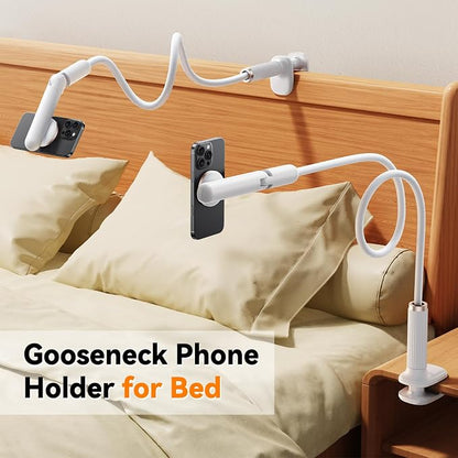 Magnetic Gooseneck Phone Holder for Bed, Flexible Long Arm Cell Phone Stand with Clamp Mount, 900° Rotation Overhead Phone Mount for Bedside, Headboard,Desk, Compatible with iPhone 17 Pro Max