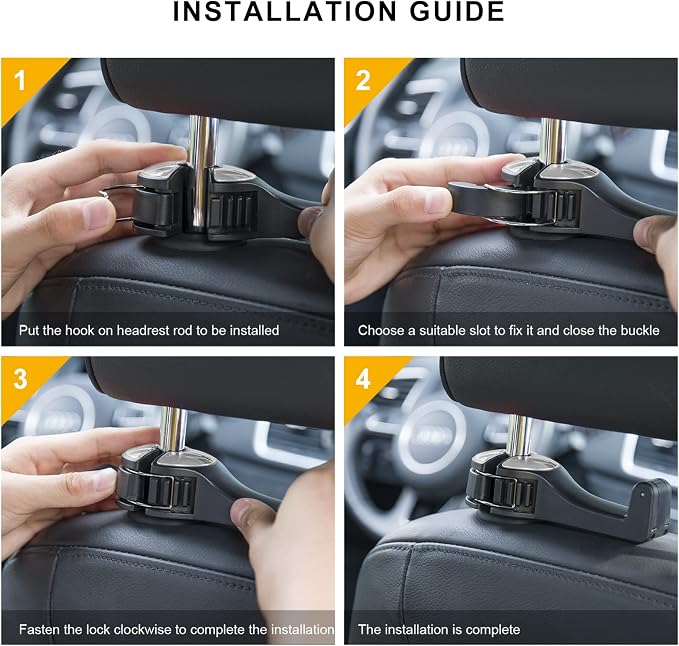 2 in 1 Car Seat Hook with Phone Holder, Universal 360° Swivel Headrest Hook, Handbag Holder Hanger Storage Box, Silent, Drop Resistant and Universal Fit