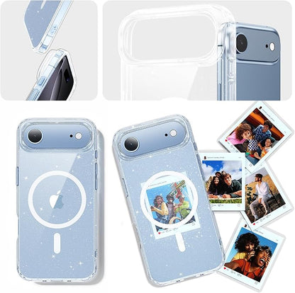 3 in 1 for iPhone Air Case Clear Glitter,Fits MagSafe, Not Yellowing, Screen Protector*1 Camera Lens Protector*1, Military-Grade Protection for Phone Cover 6.5 inch