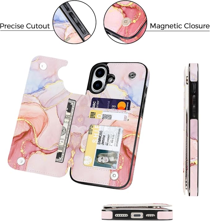 uCOLOR for iPhone 17 Wallet Case with Card Holder PU Leather RFID Blocking Design iPhone 17 flip case for Women Men Magnetic Clasp Kickstand Design 6.3 inch (Pink Purple Marble)