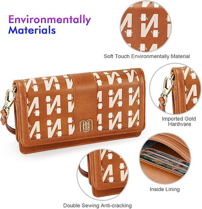 nuoku Women Small Crossbody Bag Cellphone Purse Wallet with RFID Card Slots 2 Straps Wristlet