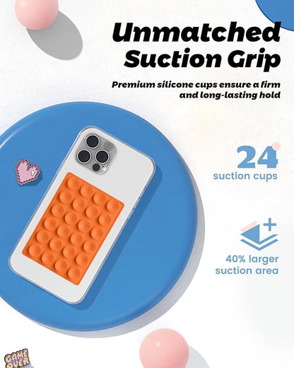 amBand Magnetic Sticky Phone Suction Grip for MagSafe, Removable for Wireless Charging, Durable Magnet Silicone Portable Mount Stand for iPhone 12 13 14 15 16 17, Hands-Free Video/Selfie, Orange