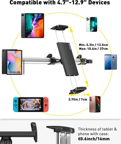 Tryone Car Tablet Holder Mount for iPad: Headrest Tablet Stand for Car Back Seat Compatible with iPad Pro Air Mini | Galaxy Tab | Kindle Fire HD | Switch OLED or Other 4.7-16.1" Devices