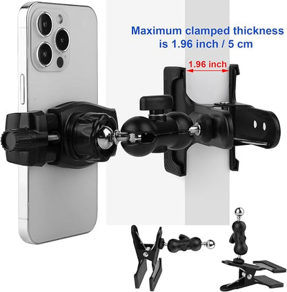 Clamp Phone Stand Holder for Guitar Head/Desk/Table/Glass/Baffle/Easel,Guitar Head Phone Mount,360°Adjustable Aluminium Alloy Arm Compatible with iPhone/Nexus/HTC/LG/Huawei/Smart Phones