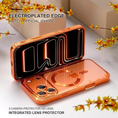Misea Magnetic for iPhone 17 Pro Max Case Compatible with MagSafe [Never Yellowing] [Military Grade Drop Protection] Full Camera Lens Protector Plating Soft Clear Phone Case for Women, Cosmic Orange