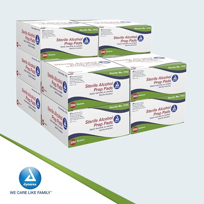 Dynarex 1113-CS Latex Free Sterile Alcohol Preparation Pad, 4.2 Pound (Pack of 2000)