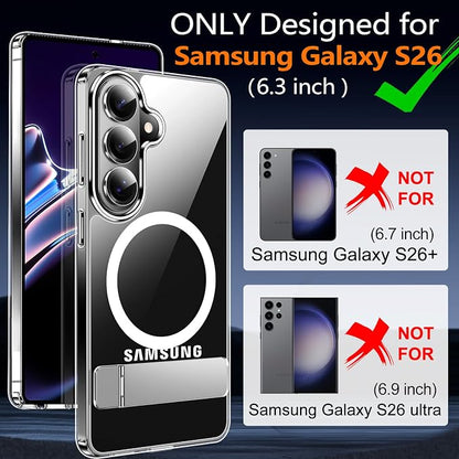 MOZOTER for Samsung Galaxy S26 Case with Kickstand,[Compatible with Magsafe][2*Screen Protector],Military-Grade Protection,Magnetic Phone Case for Samsung Galaxy S26-Clear