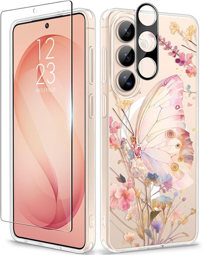 GVIEWIN for Samsung Galaxy S26 Case Compatible with MagSafe, Clear Floral Shockproof Protective Women Phone Case, Non-Yellowing, Screen & Camera Lens Protector for Galaxy S26 6.3", Magic Butterfly