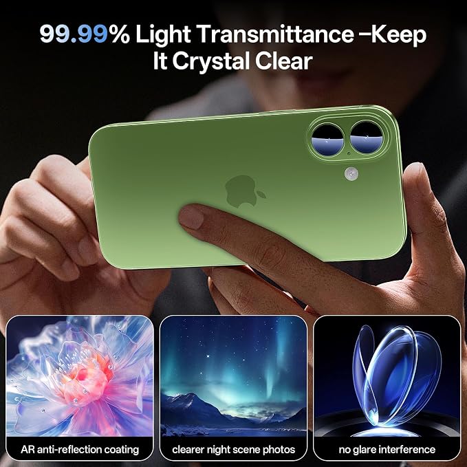 Camera Lens Protector for iPhone 17 6.3"（2025）-Single Piece,Ultra Thin Aluminum Alloy Frame,9H Dual-Strength Glass with 99% AR Light Transmittance,Case Friendly, Light Green