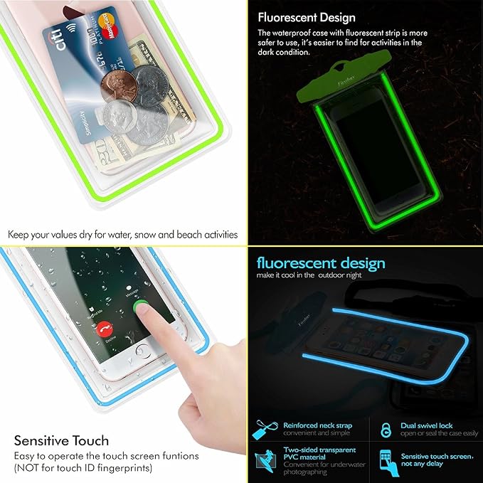 Universal Waterproof Phone Pouch, 4 Pack Waterproof Phone Case with Lanyard Protector for iPhone16 15 14 13 12 Pro Max XS Plus Samsung Galaxy Note up to 6.9", IPX8 Cellphone Dry Bag Beach Essentials