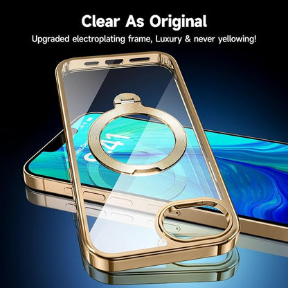 [Tri-Shield Protection] for iPhone 17e/16e Case with 360° Spin Stand Compatible with MagSafe [Magnetic CD Ring] [Screen & Camera Lens Protector] Shockproof Plating Never-Yellowing, Gold-6.1"