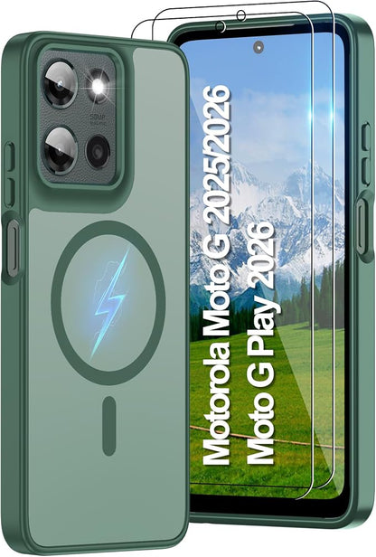 Compatible for Motorola Moto G 2025/2026 Case & Moto G PIay 2026 Case: [Mag-Safe Fit] with Screen Protector,Matte Translucent Soft-Touch Skin & Full Body for Moto G 5g 2025/2026 & G PIay 2026,Green