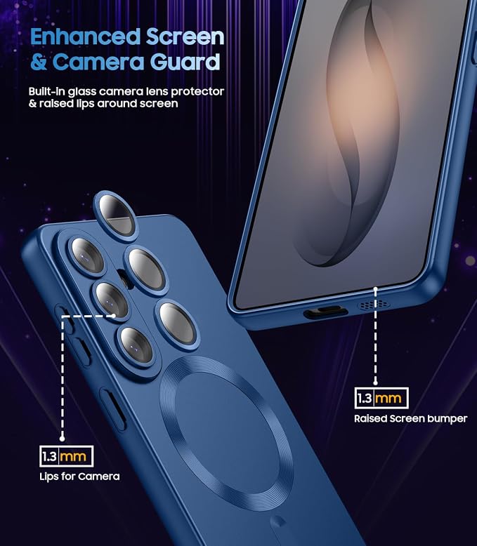 Magnetic for Samsung Galaxy S26 Case [Compatible with MagSafe][Built-in Camera Lens Protector] Slim Soft Silicone Bumper Shockproof Metallic Luster Phone Case, Blue