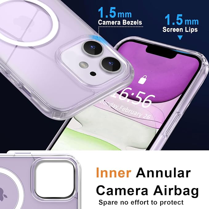 MOCCA Strong Magnetic for iPhone 11 Case,[Compatible with Magsafe][Anti Yellowing][Glass Screen Protector+Camera Lens Protector]Slim Thin Shockproof Protective Cover Case for iPhone 11 6.1 inch,Clear