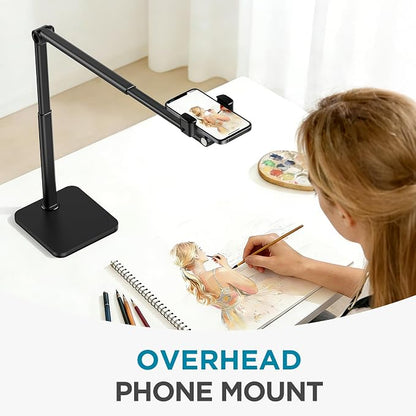 InnoGear Overhead Phone Mount, Heavy Duty Aluminum Phone Stand Tabletop Cooking Tripod for Desk Flexible Cell Phone Holder for Live Streaming, Meeting, Cooking, Recording