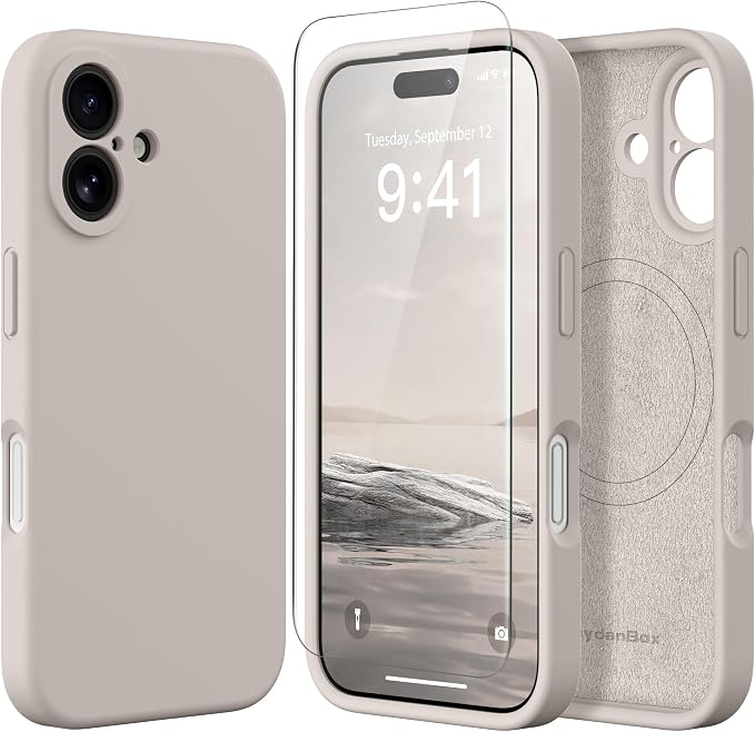 Magnetic for iPhone 16 Plus Case, Compatible with MagSafe, [Full Camera Protection][Screen Protector] Silicone Shockproof Protective Phone Case for iPhone 16 Plus 6.7", Stone