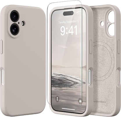 Magnetic for iPhone 16 Plus Case, Compatible with MagSafe, [Full Camera Protection][Screen Protector] Silicone Shockproof Protective Phone Case for iPhone 16 Plus 6.7", Stone