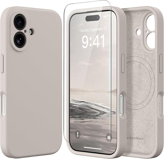 Magnetic for iPhone 16 Plus Case, Compatible with MagSafe, [Full Camera Protection][Screen Protector] Silicone Shockproof Protective Phone Case for iPhone 16 Plus 6.7", Stone