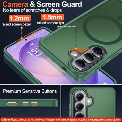 MOZOTER for Samsung Galaxy S26 Plus Case with Magnetic,[Compatible with MagSafe][12Ft Military Dropproof][2*Screen Protector] Translucent Anti-Slip Back Slim Shockproof Case for S26 Plus-Green