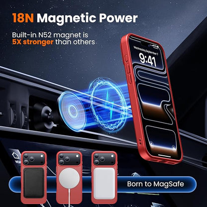 3 in 1 for iPhone 17 Pro Max Case Matte Red,Fits MagSafe, Screen Protector*1 Camera Lens Protector*1,Matte Skin Feeling Back, Cover Military-Grade Protection