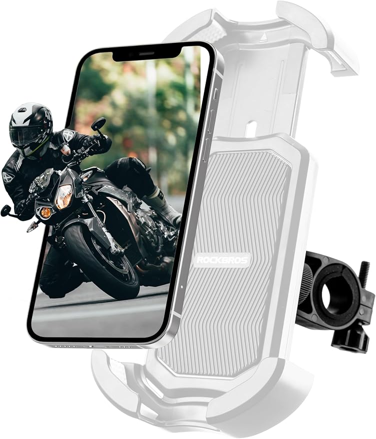 ROCKBROS Bike Phone Holder, Motorcycle Phone Mount with Security Lock, Shockproof Bicycle Phone Mount, Adjustable Phone Holder for Bike, Motorcycle, Scooter, Suitable for 4.7”-6.8”