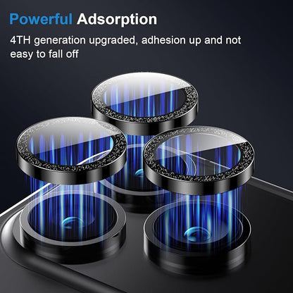 AFARER Camera Lens Protector for iPhone 17Pro/ 17 Pro Max,[Strong Adsorption][Does not Affect Night Shots] Individual 9H Tempered Glass, Bling Metal Ring,HD Clear & Case Friendly,Purple