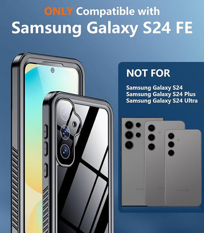 Temdan for Samsung Galaxy S24 FE Case Waterproof, [Military-Grade Drop Protection] [IP68 Underwater] Full Body Heavy Duty Rugged Shock-Proof Case for S24 FE 6.7 Inch Black