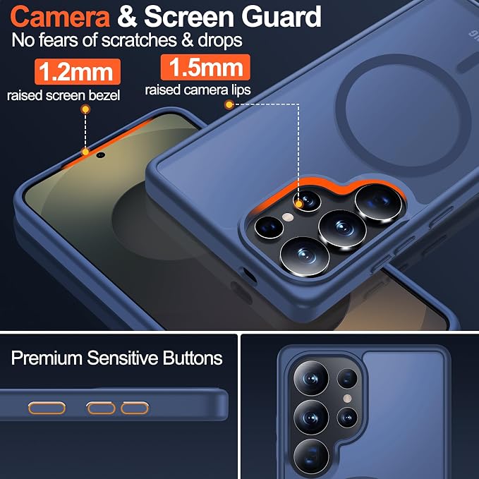 MOZOTER for Samsung Galaxy S25 Ultra Case,[Compatible with MagSafe] Blue | [12Ft Military Dropproof][2*Screen Protector]Translucent Anti-Slip Back Slim Shockproof Case for S25 Ultra-Blue