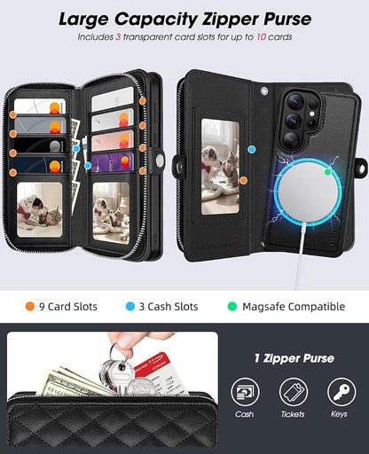 OCASE for Samsung Galaxy S26 Ultra Crossbody Detachable Wallet Case, PU Leather Handbag Phone Purse with Zipper Closure, Card Slots & RFID Blocking, Wrist Strap, Lanyard, Kickstand, Black