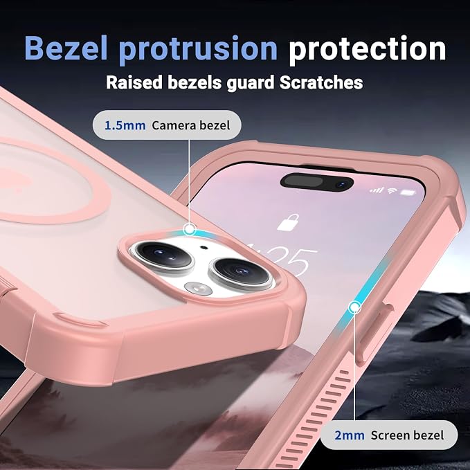 jaroco Magnetic for iPhone 15 Case, [Compatible with MagSafe][Military Grade Drop Protection][Heavy Duty Protection][Non-Slip][Shockproof] 2-Layer Durable Bumper Phone Case 6.1''-Pink
