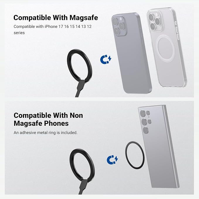 NEEWER Magnetic Phone Grip, Dual Side Magnet Cell Phone Ring Holder Stand Foldable Kickstand Portable Compatible with MagSafe iPhone Samsung Android for Car Mount Workout Gym Video Recording, PA140