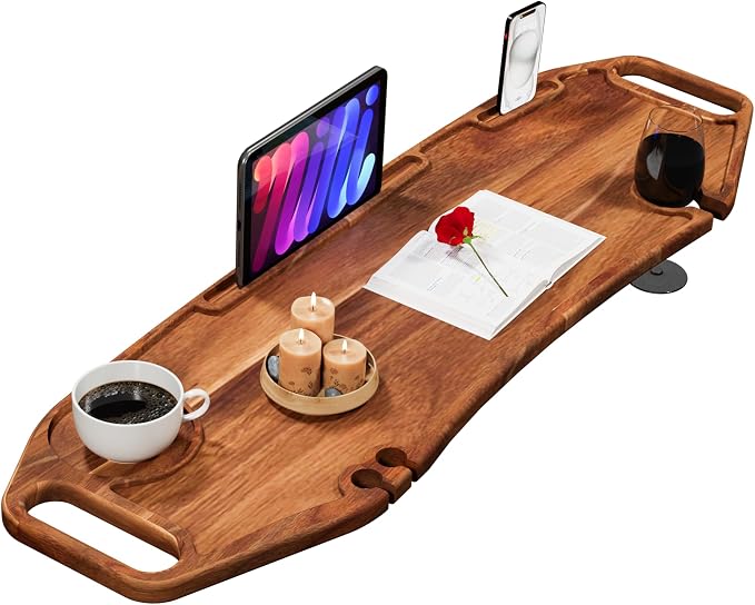 Lush & Style Premium Large Bathtub Tray Large & Thick 35x10 Inch, Acacia Wood Luxury, Waterproof, Non-Toxic, Adjustable Legs, No Tools Required,Caddy Tray, Luxury Bath Accessories,New Home Essenials