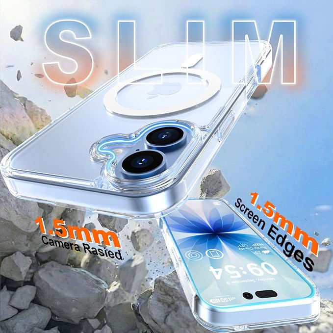 MOCCA Magnetic for iPhone 17 Case Clear,（Anti-Yellowing）(Compatible with Magsafe) 16FT Military Grade Protection Anti-Fingerprint Slim Shockproof Protective Transparent Phone Cover 6.3", Clear
