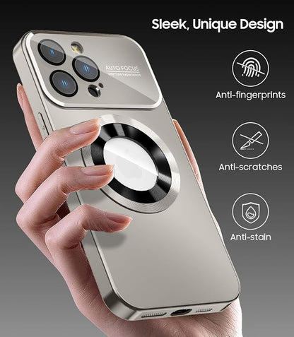 Magnetic for iPhone 15 Pro Max Case, Compatible with MagSafe, Built-in Camera Lens Protector, Logo View, Military Grade Drop Proof Phone Cover, Titanium Gray