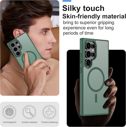 For Samsung Galaxy S24 Ultra Case [Compatible with Magsafe] Translucent Matte Magnetic Phone Case,Slim Thin Duty Shockproof Protection Cover with 2pc Screen Protector Case for S 24 Ultra-Dark green