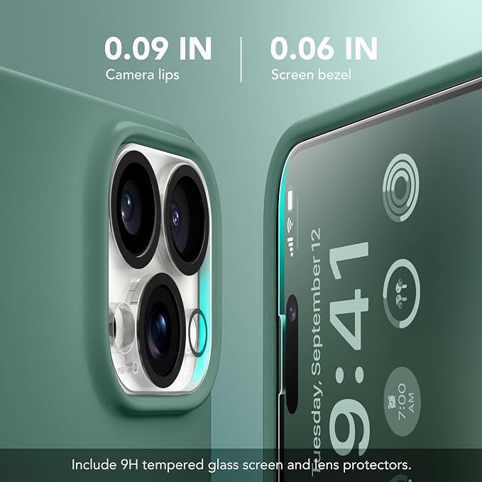 GONEZ Magnetic for iPhone 15 Pro Case, Compatible with MagSafe, [Screen Protector + Camera Lens Protector], Silicone Shockproof Anti-Scratch Protective Phone Case 6.1 inch, Midnight Green