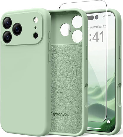 Magnetic for iPhone 17 Pro Max Case, Compatible with MagSafe, [Full Camera Protection][Screen Protector] Silicone Shockproof Protective Phone Case for iPhone 17 Pro Max 6.9", Light Cyan
