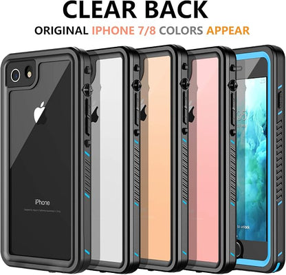 for iPhone SE 2022/SE 2020/7/8 Case Waterproof Shockproof,Full Body Protective Case with Screen Protector Heavy Duty Cover Phone Case for iPhone SE3 2022/SE 2020/7/8(Blue/Clear)