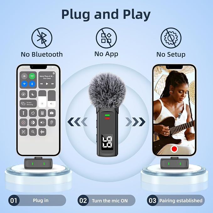 Wireless Lavalier Microphone for iPhone 14/13/12/11, Mini Phone Microphone for Video Recording, Vlogging, Live Streaming with Noise Cancellation, 35H Charging Case, 75FT Transmission