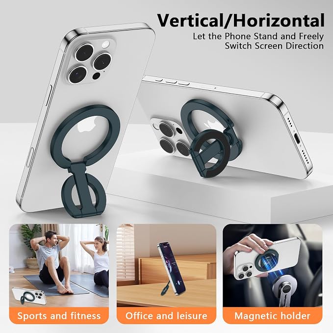 Magnetic Phone Holder for MagSafe Dual-Sided Magnetic Gym Phone Stand Finger Ring Grip Kickstand for Samsung Galaxy S26 S25 S24 S23 S22 S21 S20 A16 A15 A14 A56 A36,Compatible for Wireless Car Mount